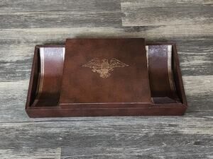 Mens Vintage Dresser Caddy Valet Faux Leather US Eagle Seal Jewelry Box